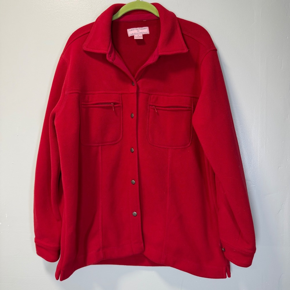 Lady Hathaway Red Fleece Shirt Jacket Shacket Button Front Women Size‎ Large